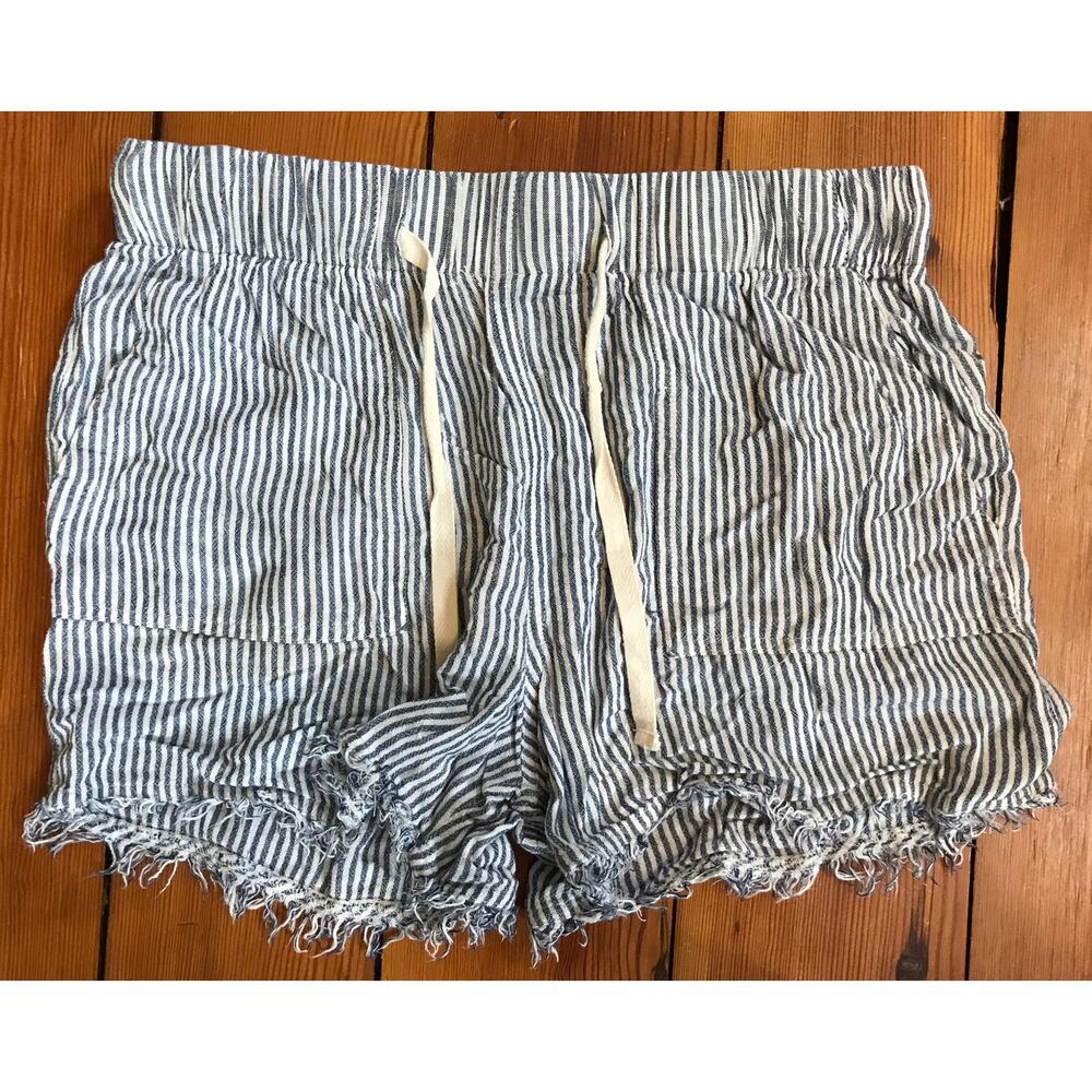 Thread + Supply Blue White Cava Striped Frayed Linen Rayon Shorts M 30" Waist
